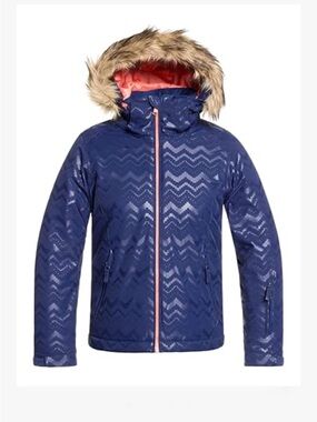 Roxy Navy and Coral Pink Girls Insulated Ski Jacket - size 10